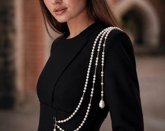 Perlen Quasten Brosche, Perlen Ketten Brosche, Elegante Perlen Kette Statement Schmuck, Kleid Brosche, Anstecknadel, Perlen Schulter Brosche,Braut Brosche