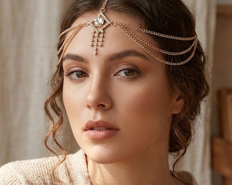 Strassketten-Haarschmuck, Braut-Haarkette, Goldener Haarschmuck, Silberner Haarschmuck, Boho-Haarschmuck, Festival-Haarkette, Haarkette