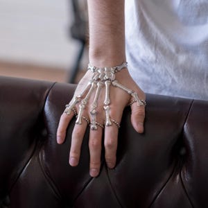 Skeleton hand bracelet, Gothic skeleton jewelry, Bone hand bracelet, Weird bracelet, Goth bracelet for men, Grunge bracelet, Finger bracelet