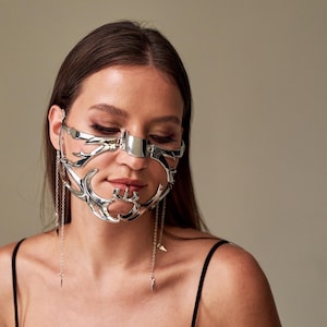 Metal face mask, Face jewelry, Nose bridge cuff, Gothic face mask, Silver mask, Chain mask, Unique mask, Headpiece mask, Nose chain