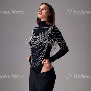 Bra body chain, Layered chain bra, Shoulder chain jewelry, Shoulder necklace silver rhinestones and crystal, Body chain jewelry women