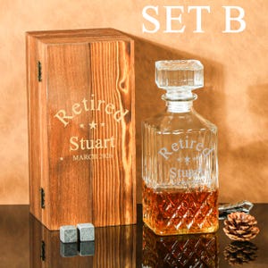 Officially Retired Whiskey Decanter Set With Glasses, Whiskey Glasses, Personalized Whiskey Decanter, Retirement Gift, Gift for Retirement