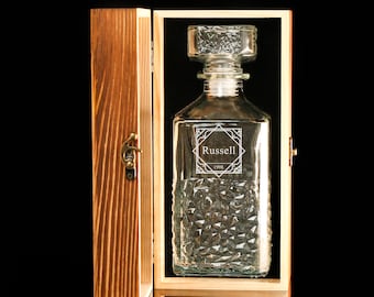 Decantador de whisky personalizado - Regalos personalizados para padrinos de boda - Decantador de whisky grabado con caja de madera - Regalo para padrinos de boda y papás