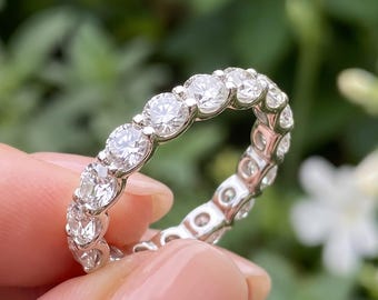 Anillo de banda de eternidad de moissanita, anillo de banda de eternidad completa con diamantes de 3 mm, anillo apilable de plata de ley, anillo de boda, anillo minimalista