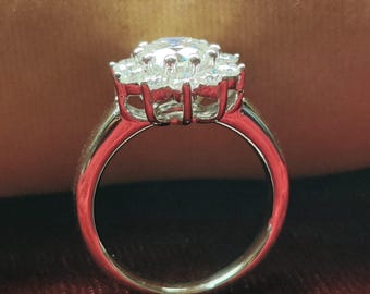 Moissanite Flower Halo Ring: 925 Silver Engagement, Wedding, Anniversary