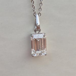 Certified VVS1 Emerald Cut Moissanite Solitaire Pendant, 925 Silver Pendant, Rectangular Moissanite Necklace, Anniversary Gift for Her.