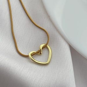 Gold Plated Open Heart Necklace: Stainless Steel Pendant