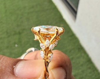Nature-Inspired Engagement Ring: 2 CT Floral Marquise Cut Moissanite Twisted Band Ring, 14K Gold Vintage Diamond Leaf Design Marquise Ring.