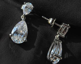 925 Sterling Silver Pear Drop Earrings With White Stones for Women