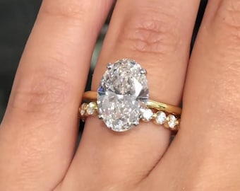 3 CT Oval Moissanite Engagement Ring Set, Moissanite Diamond Wedding Set, Eternity Wedding Band, 14k Gold Oval Ring, Oval Hidden Halo Ring.