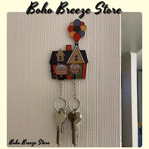 Up Movie Inspired Key Holder, Carl and Ellie Key, Balloon House, Perfect Home Decor, Cute Couple Key Chains, Home Gift, Handmade Key Holders