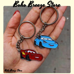 Mcqueen Sally Inspired Match Keychains, Stainless Steel Handpainted Mcqueen and Sally Couple Keychain, 2 pcs Couple Key Chains, Perfect Gift