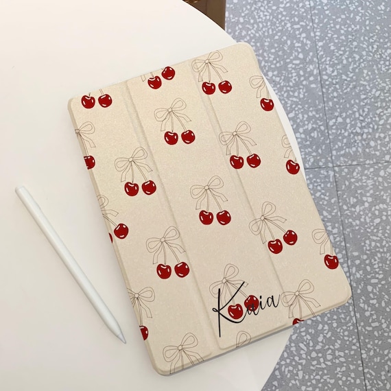 Bow Cherry Cute iPad Case for iPad Pro 12.9” 11” 2024, Air 6 5 4, Mini 6,M4 M2,iPad 10 9 8 10.9", Custom iPad Case with Apple Pencil Holder