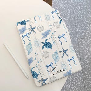 Blue Ocean Bow iPad Case for iPad Pro 12.9” 11” 2024, Air 6 5 4, Mini 6,M4 M2,iPad 10 9 8 10.9", Custom iPad Case with Apple Pencil Holder