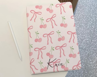 Pink Cute Cherry Bow iPad Case for iPad Pro 12.9” 2024, Air 6 5, Mini 6, M4 M2, iPad 10 9 8 10.9", Custom iPad Case with Apple Pencil Holder