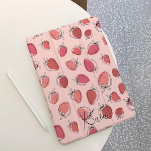 Strawberry Pink iPad Case for iPad Pro 12.9” 11” 2024, Air 6 5 4,Mini 6, M4 M2, iPad 10 9 8 10.9", Custom iPad Case with Apple Pencil Holder