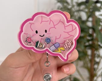 Brain Shaker Badge Reel, Cute Neuro Nurse ID Clip Badge Reel