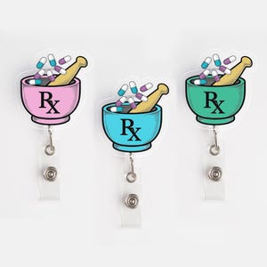 RX Badge Reel, Pharmacy Tech Badge Reel, Cute Pharmacist Gift, Medical Badge Reel, Retractable Badge Reel Gift