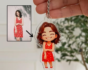 Custom Chibi Keychain: Personalized Cartoon Acrylic Keyring Gift