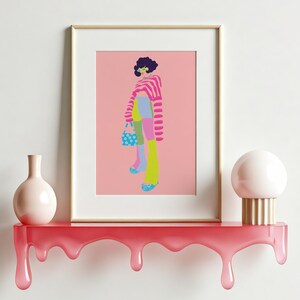 Bellbottom Girl illustrazione originale, arte murale, poster, stampa, A5/A4/A3, stampata su carta anti-sbiadimento da 230 g/m²