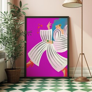 Ragazza con i capelli lunghi retrò, stampa contemporanea ed elegante, stampa artistica, arte murale, poster, stampata su carta d'archivio anti-scolorimento A5/A4/A3