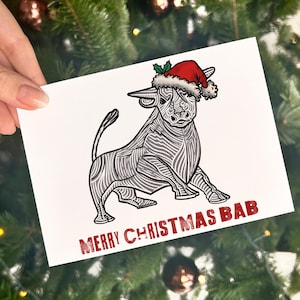 Birmingham Bullring Bull 'Merry Christmas Bab' Biglietto di auguri di Natale formato A6 - design originale con busta