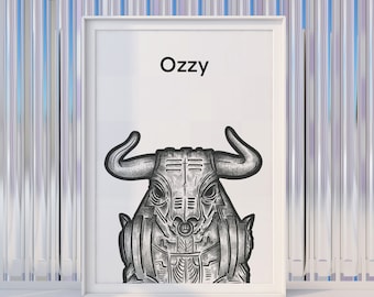 Ozzy the Bull Art Print: Birmingham Commonwealth Illustration