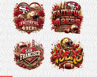 San Francisco PNG  Bundle, Niners Game Day Clipart, 4 fan designs, Football , SF Team Sublimation, Retro Niners, Cricut Silhouette.