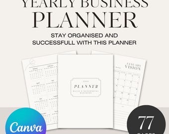 Small Business Planner & Diary | 2025 Digital Organizer for Entrepreneurs, Creators, and Side Hustlers| Small Business| Design on Canva