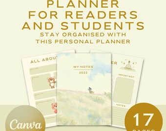 Digital Student & Reading Planner | 17-Page Personal Organizer for Readers, Learners and Daily Notes | Canva PDF Download