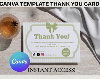 Thank You Card, DIY Marketing Cards Template Designs, Sage Green Business Cards, Small Business Cards, Thank You For Order Packaging Inserts