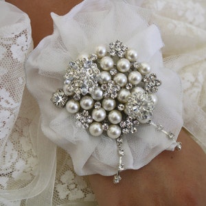Brooch Wrist Corsage- Bridal Wrist Corsage-Wedding Bridal Jewelry- Mothers of the Bride & Groom Gift Wedding Corsage Prom Corsage image 1