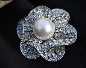 Rhinestone Pearl Brooch  - Rhinestone Pearl Crystal Brooch - Perfect For Bridal Bouquets - Bridal Sash-Style Rose Bud