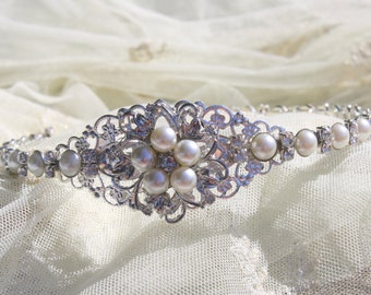 Bridal Headband -  Wedding Headband-  Rhinestones and Pearls Headband--Bridesmaid Headband- Flower Girl Headband- Prom Headband