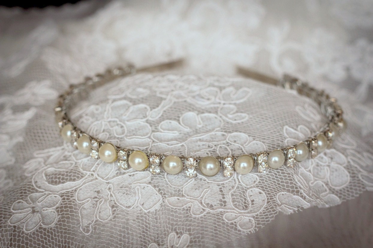 Elegance pearls rhinestone elastic headband