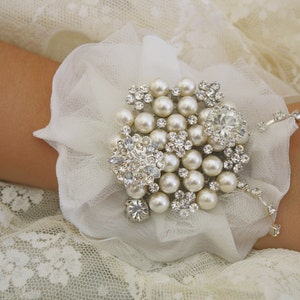 Brooch Wrist Corsage- Bridal Wrist Corsage-Wedding Bridal Jewelry- Mothers of the Bride & Groom Gift Wedding Corsage Prom Corsage image 3