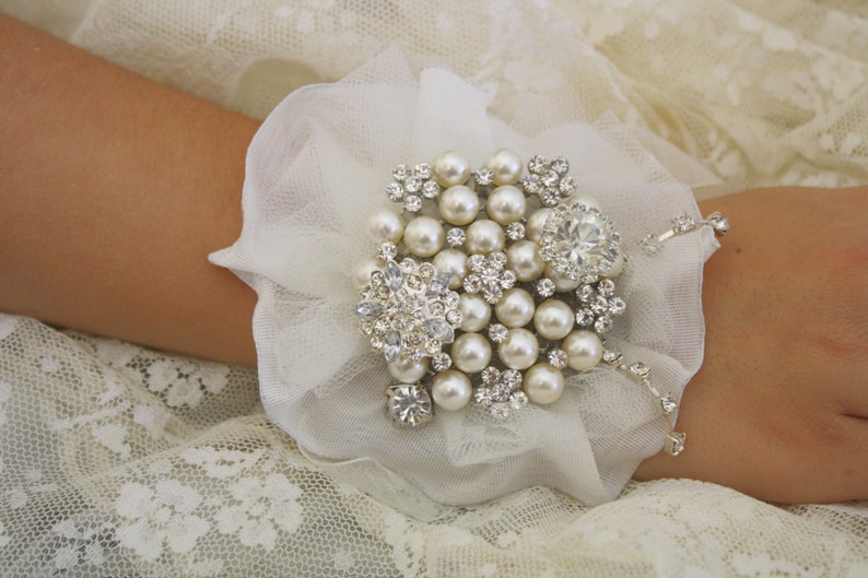 Brooch Wrist Corsage- Bridal Wrist Corsage-Wedding Bridal Jewelry- Mothers of the Bride & Groom Gift Wedding Corsage Prom Corsage image 3