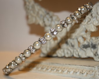 Headband Bridal- Bridal Headband - Rhinestones and Pearls Headband--Bridesmaid Headband- Flower Girl Headband- Prom Headband