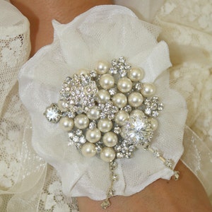 Brooch Wrist Corsage- Bridal Wrist Corsage-Wedding Bridal Jewelry- Mothers of the Bride & Groom Gift Wedding Corsage Prom Corsage image 2