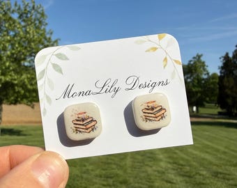 Book Lover Stud Clay Earrings