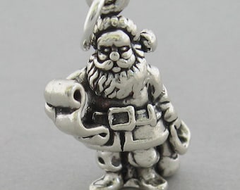 3D SANTA CLAUS with LIST Christmas Solid Sterling Silver 925 Charm Pendant 3589