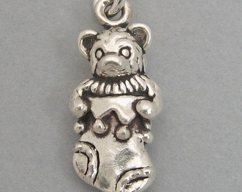 TEDDY BEAR In Christmas Stocking 925 Solid Sterling Silver 3D Charm 3580