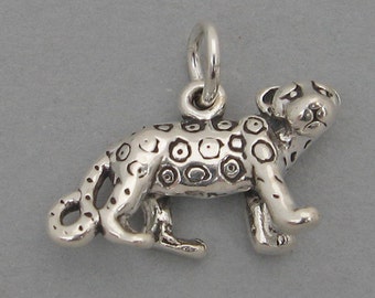 CHEETAH JAGUAR LEOPARD Solid Sterling Silver 925 Charm Pendant 3D 2705