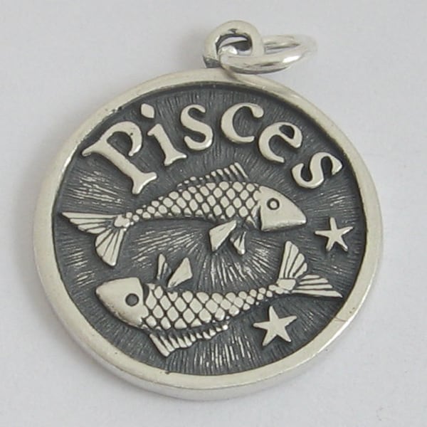 PISCES INTUITIVE Zodiac 2 Sided Charm Pendant Solid Sterling Silver 925 ACC42096