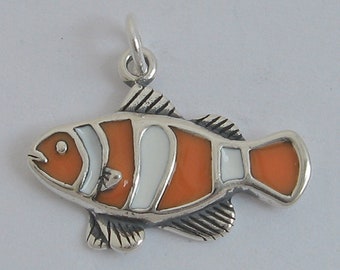 Enamel CLOWNFISH NEMO Clown Fish Solid .925 Sterling Silver Charm Pendant 42433