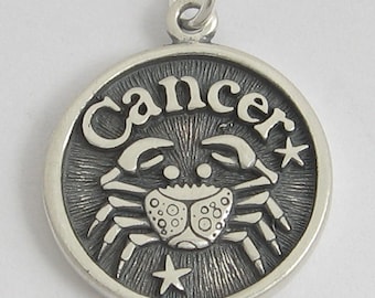 CANCER IMAGINATIVE Zodiac 2 Sided Charm Pendant 925 Solid Sterling Silver 42100