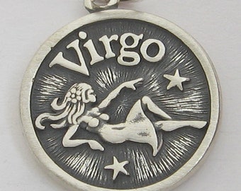 VIRGO PRACTICAL Zodiac 2 Sided Charm Pendant Solid 925 Sterling Silver 42103