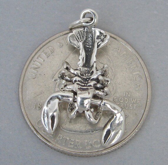 LOBSTER with MOVABLE CLAWS Solid Sterling Silver 925 Charm Pendant 3D Ocean 1379 