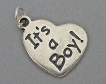 Sterling Silver 925 Charm Pendant IT'S A BOY Heart Baby Charm 3113