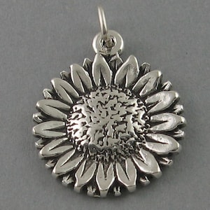 SUNFLOWER Flower Garden Solid Sterling Silver 925 Charm Pendant 1697 image 1